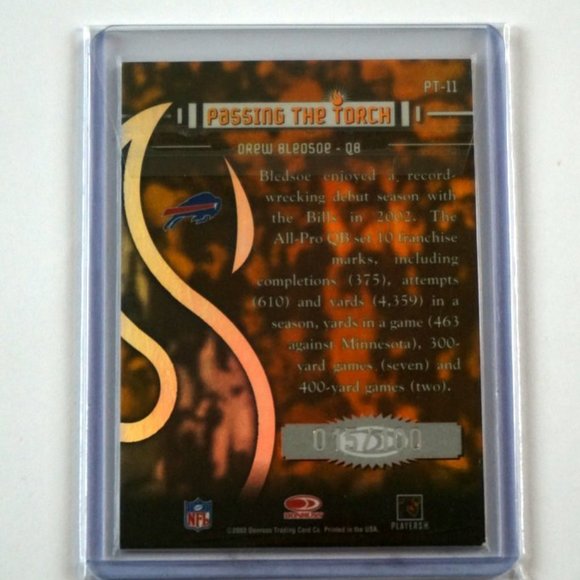 2003 Donruss Elite Passing The Torch Drew Bledsoe Auto #'d 15/100 Gold SSP - Picture 2 of 2